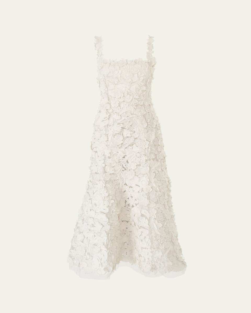 Floral Embroidered Lace Sleeveless Trumpet Midi Dress